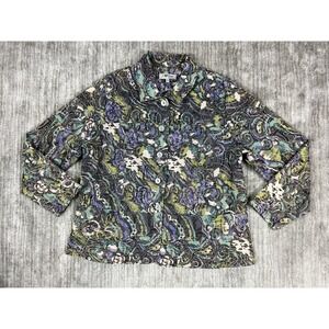 J Bee Jacket Womens 1X Paisley Button Up Collar Stretch Pocket Multicolor